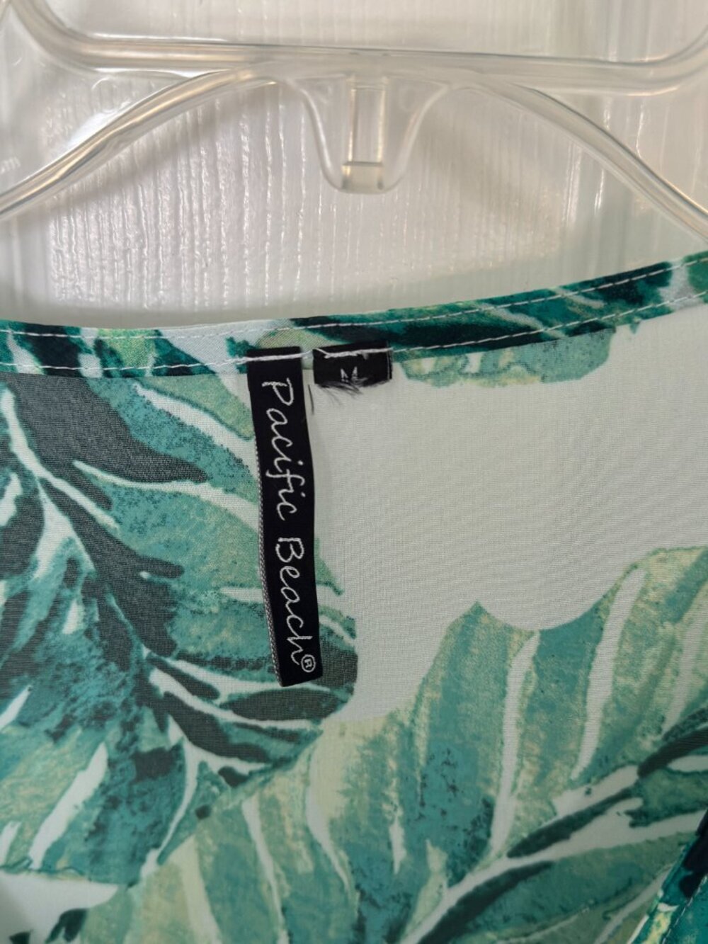 Pacific Beach Cover Up or Tunic Tropical Palm Leaf Sheer Tie Front Medium - Picture 3 of 6